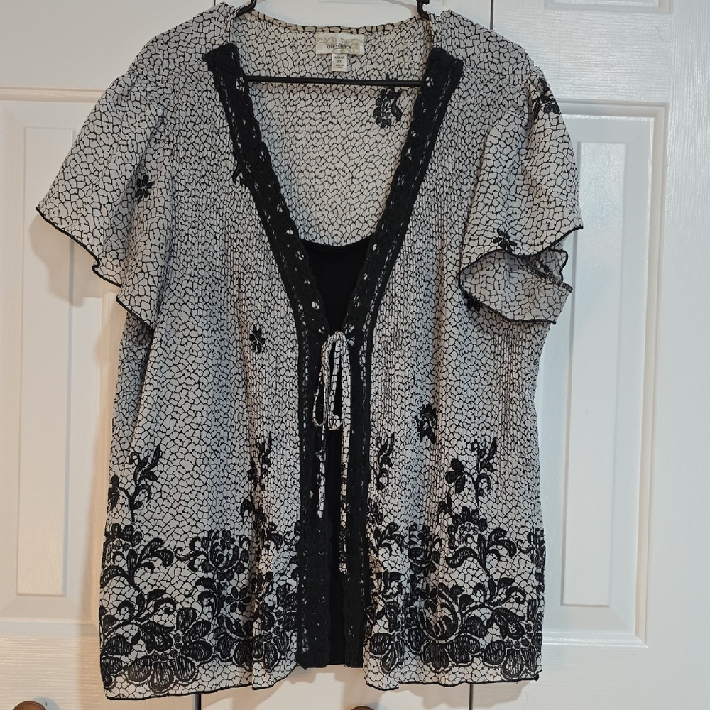 Dressbarn Black and White Lace Accent Blouse